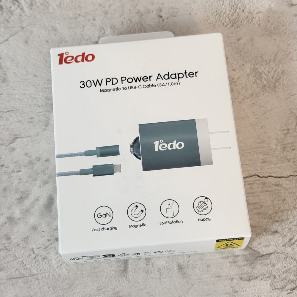 1°Edo 30W PD GaN Fast-Charging Mobile Power Adapter Magnetic to USB-C Cable 3 FT